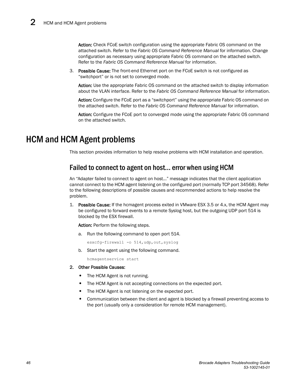 Hcm and hcm agent problems | Dell Brocade Adapters User Manual | Page 70 / 172