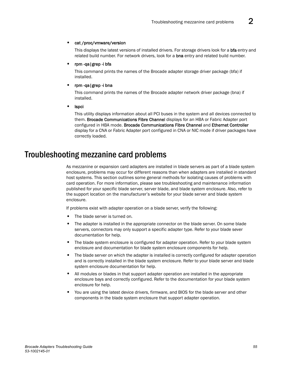 Troubleshooting mezzanine card problems, Troubleshooting mezzanine, Card problems | Troubleshooting mezzanine card, Problems | Dell Brocade Adapters User Manual | Page 79 / 172