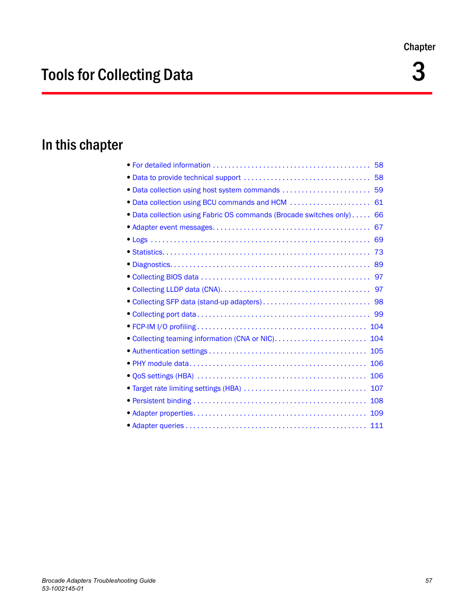 Tools for collecting data, In this chapter, Chapter 3 | Chapter 3, “tools for collecting data, Chapter 3, “tools for, Collecting data | Dell Brocade Adapters User Manual | Page 81 / 172