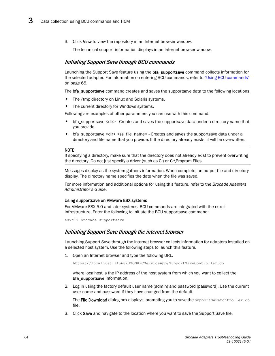 Initiating support save through bcu commands | Dell Brocade Adapters User Manual | Page 88 / 172