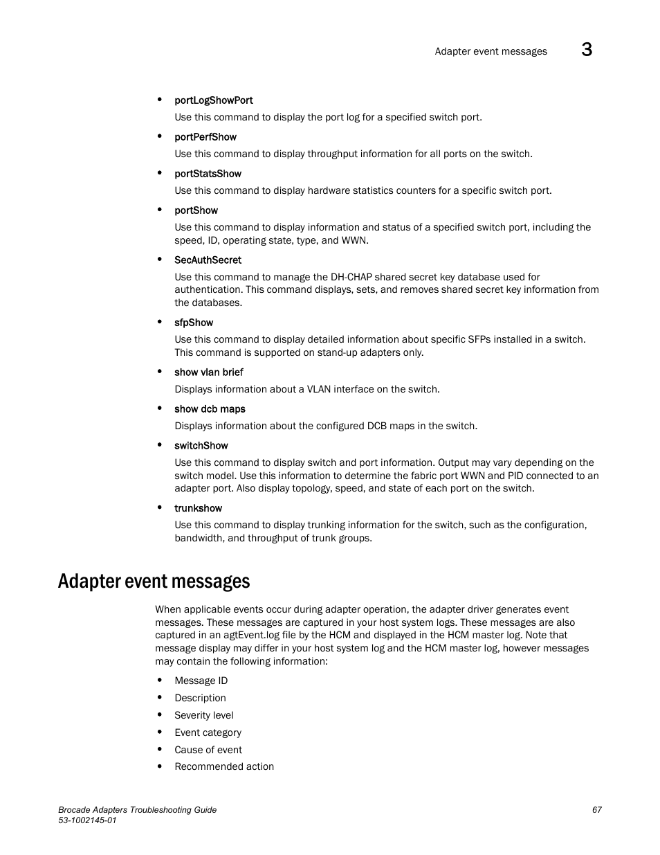 Adapter event messages | Dell Brocade Adapters User Manual | Page 91 / 172