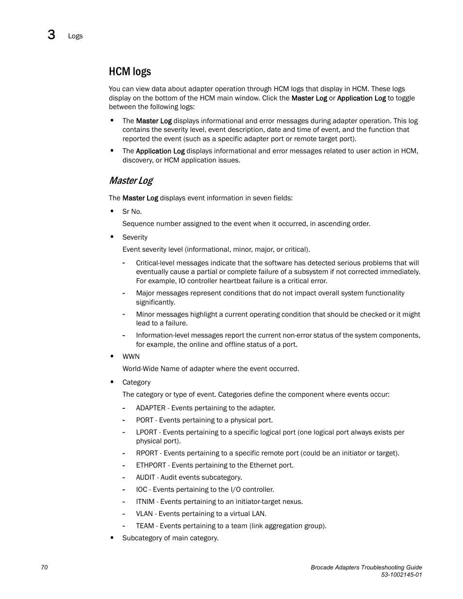 Hcm logs, Master log | Dell Brocade Adapters User Manual | Page 94 / 172