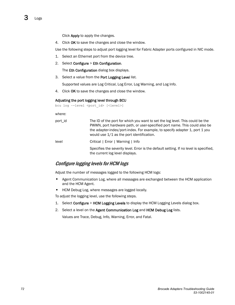 Configure logging levels for hcm logs | Dell Brocade Adapters User Manual | Page 96 / 172