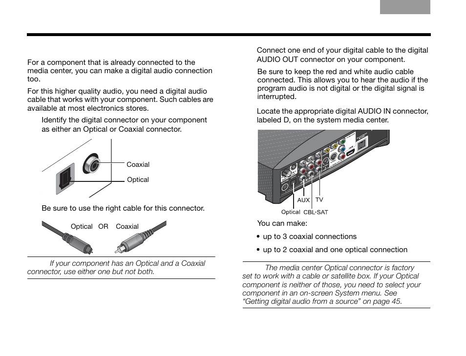 To get digital audio from the component | Bose GS SERIES III 3.2.1 User Manual | Page 24 / 108