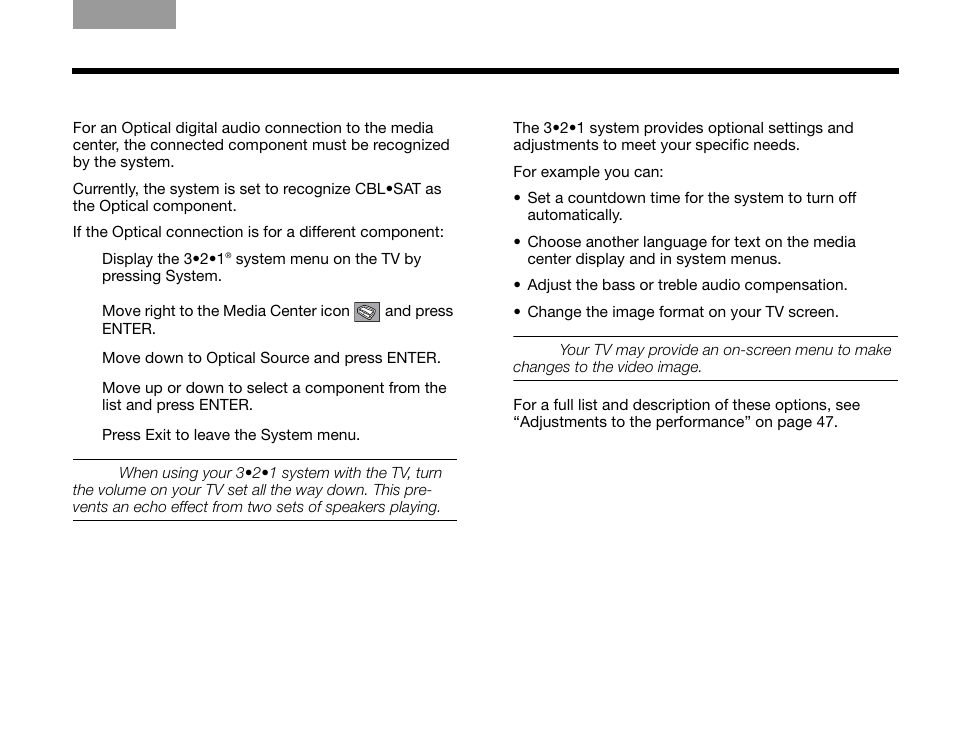 Getting digital audio from a source, Choosing other options | Bose GS SERIES III 3.2.1 User Manual | Page 49 / 108