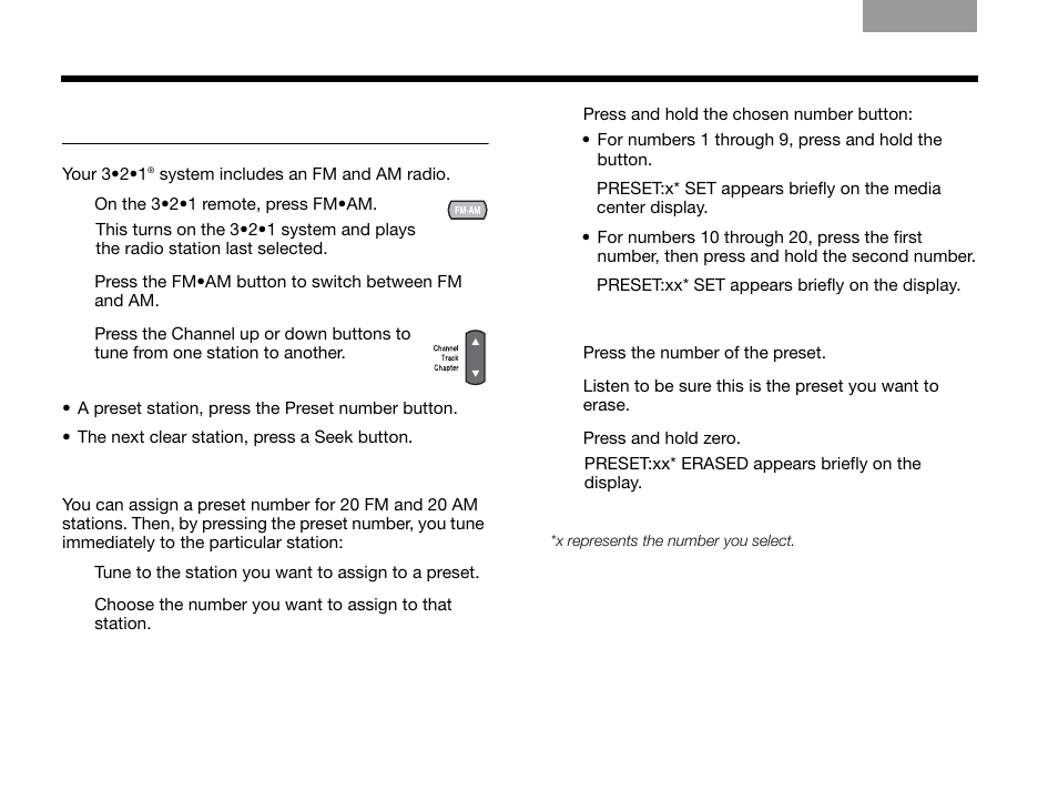 Listening to the radio, Creating a preset, Removing a station from a preset | Bose GS SERIES III 3.2.1 User Manual | Page 50 / 108