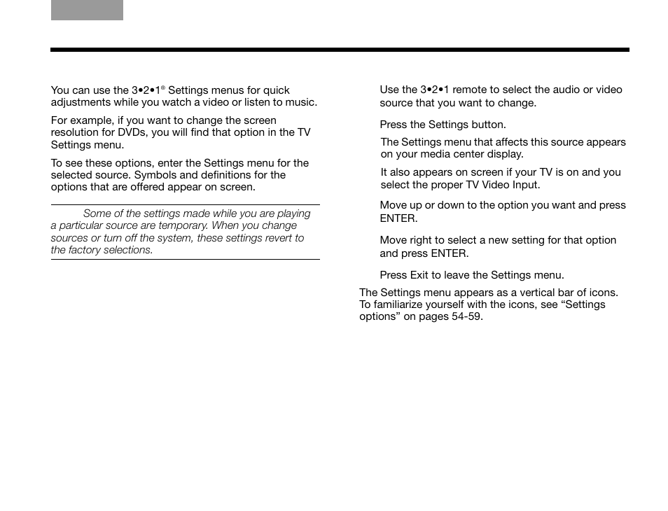 Choosing new settings, To get to the settings menu | Bose GS SERIES III 3.2.1 User Manual | Page 57 / 108