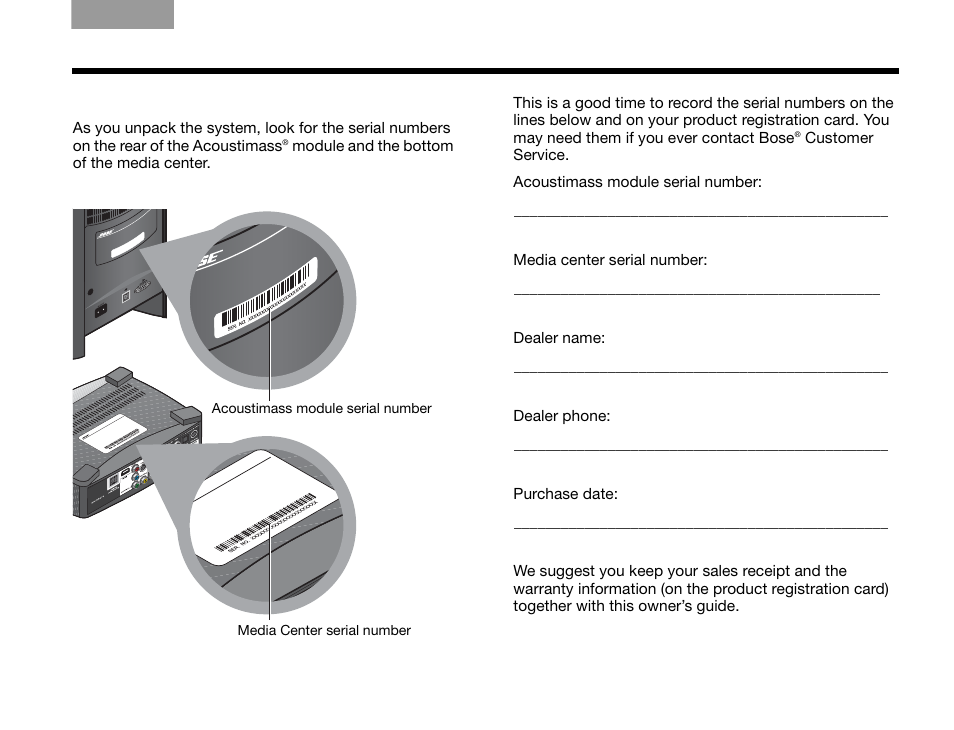 For your records | Bose GS SERIES III 3.2.1 User Manual | Page 7 / 108