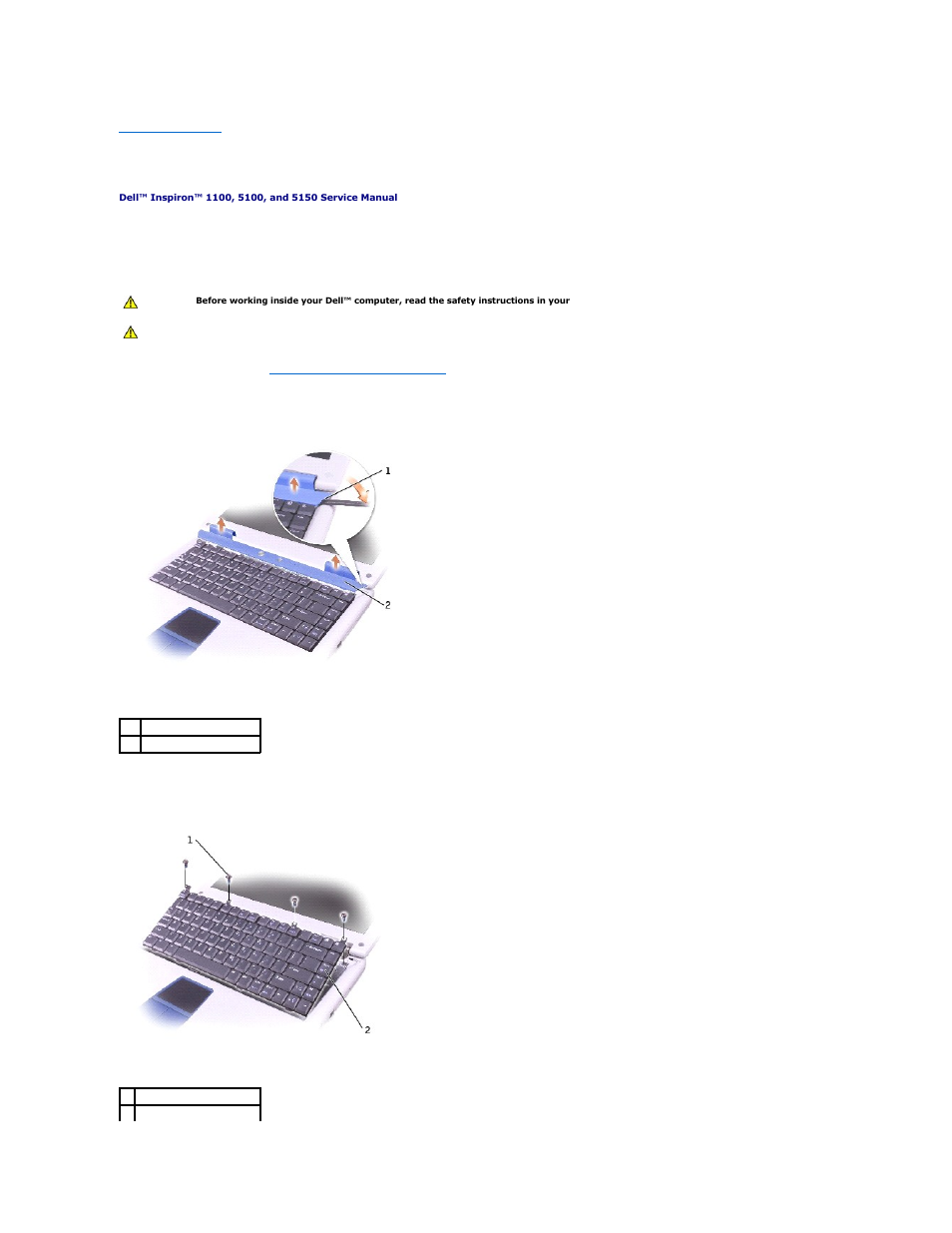 Keyboard, Removing the keyboard | Dell Inspiron 1100 User Manual | Page 17 / 40