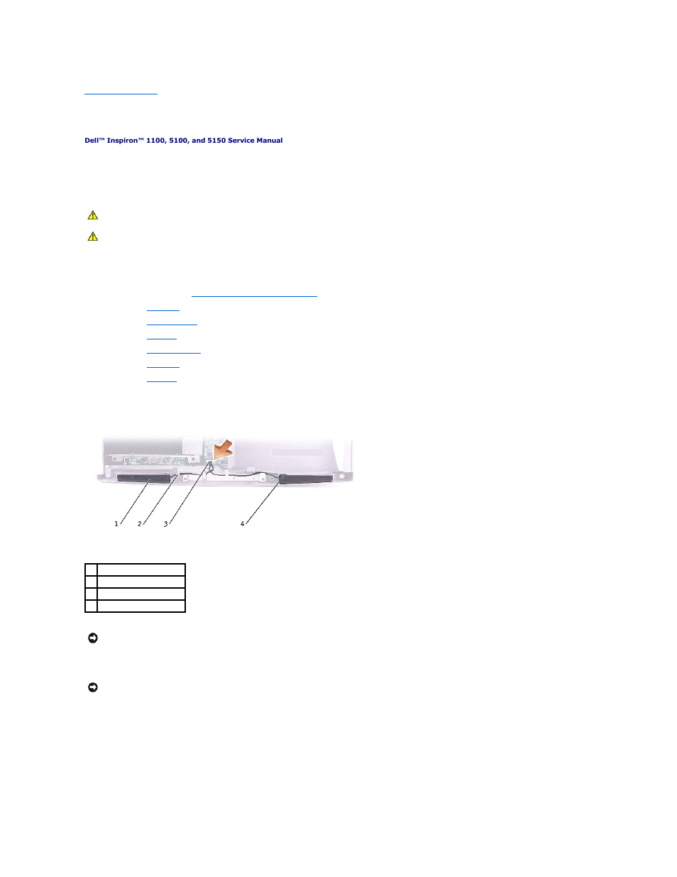 Speakers, Removing the speakers | Dell Inspiron 1100 User Manual | Page 25 / 40