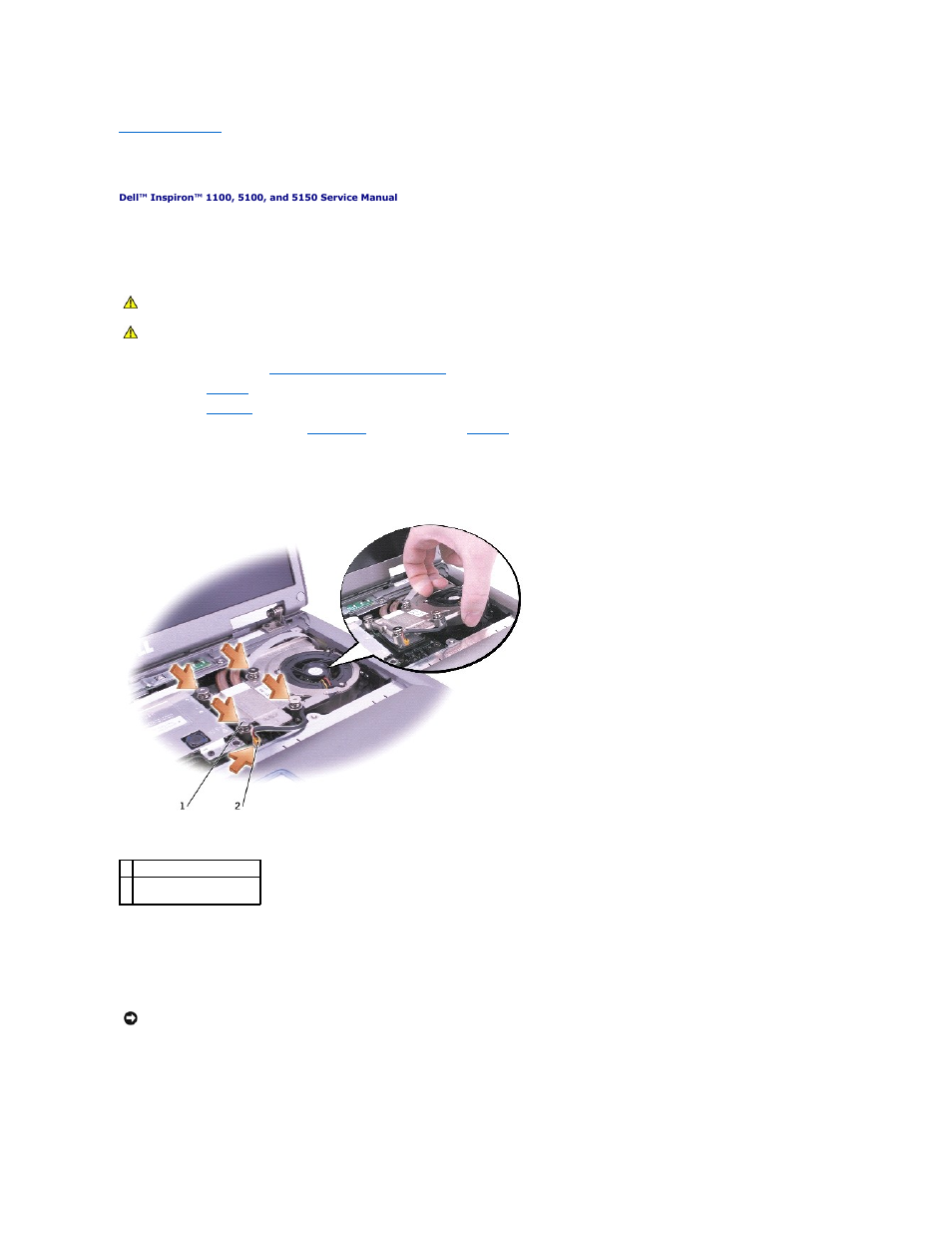 Microprocessor thermal-cooling assembly | Dell Inspiron 1100 User Manual | Page 32 / 40