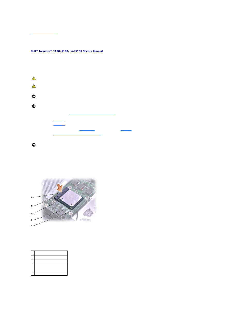 Microprocessor module, Removing the microprocessor module | Dell Inspiron 1100 User Manual | Page 8 / 40