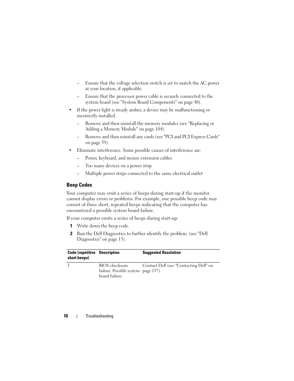 Beep codes | Dell Vostro 220s (Late 2008) User Manual | Page 10 / 138