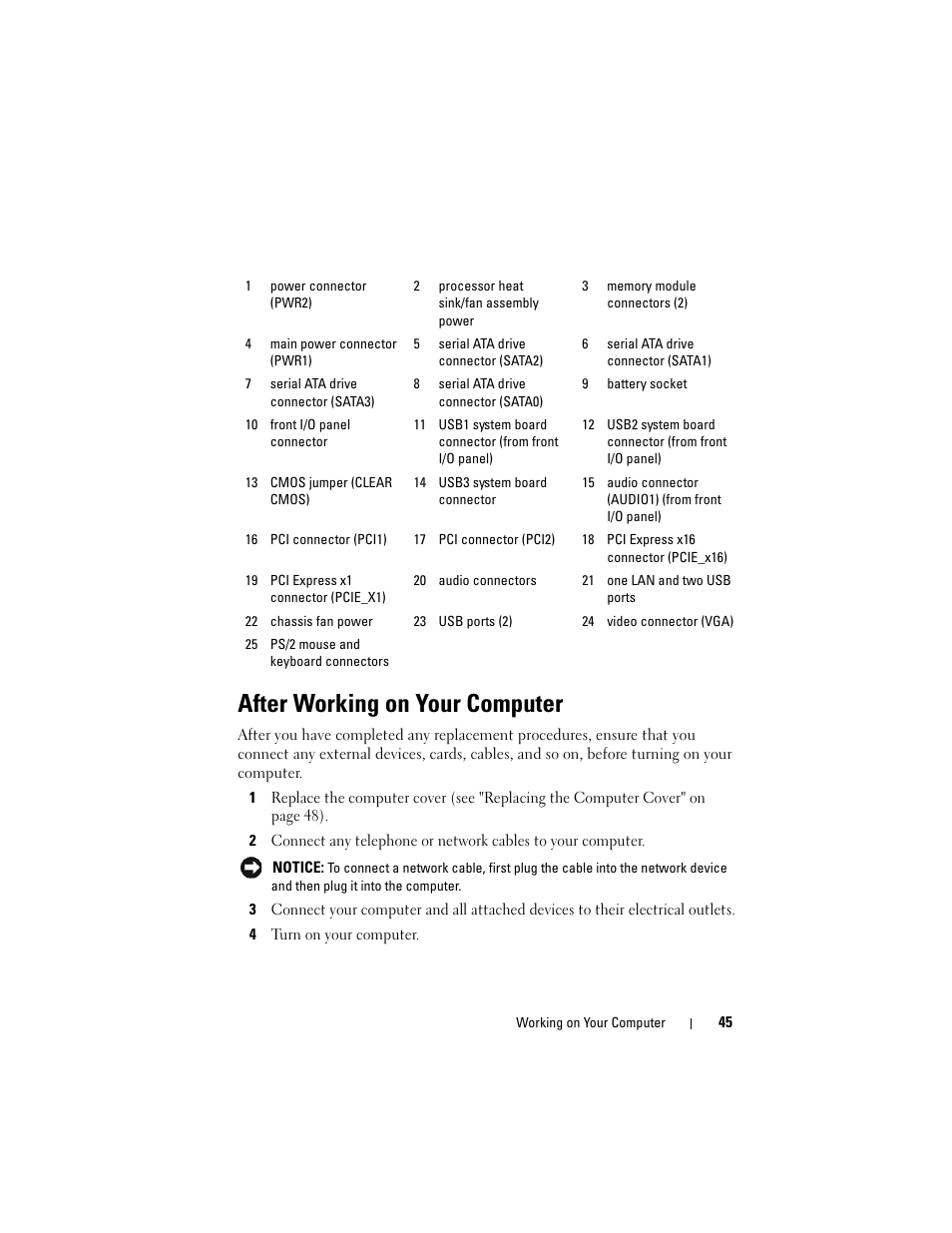 After working on your computer | Dell Vostro 220s (Late 2008) User Manual | Page 45 / 138