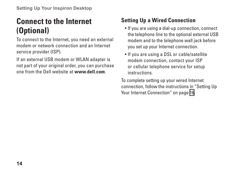 Connect to the internet (optional) | Dell Inspiron Zino HD (400, Late 2009) User Manual | Page 16 / 80