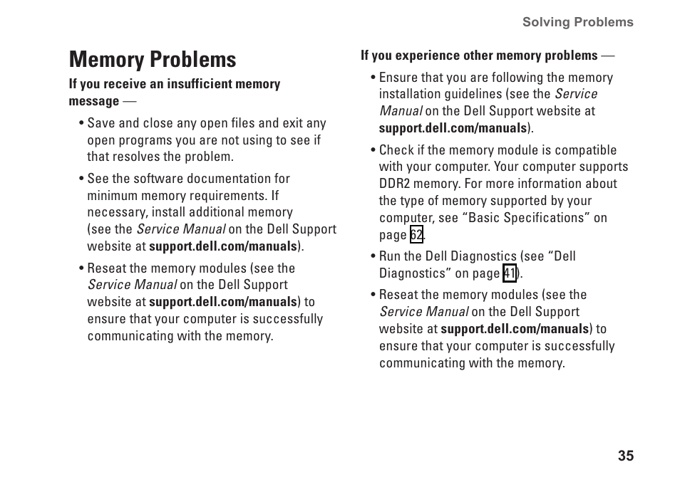 Memory problems | Dell Inspiron Zino HD (400, Late 2009) User Manual | Page 37 / 80