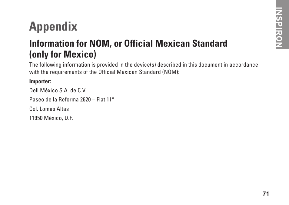 Appendix | Dell Inspiron Zino HD (400, Late 2009) User Manual | Page 73 / 80