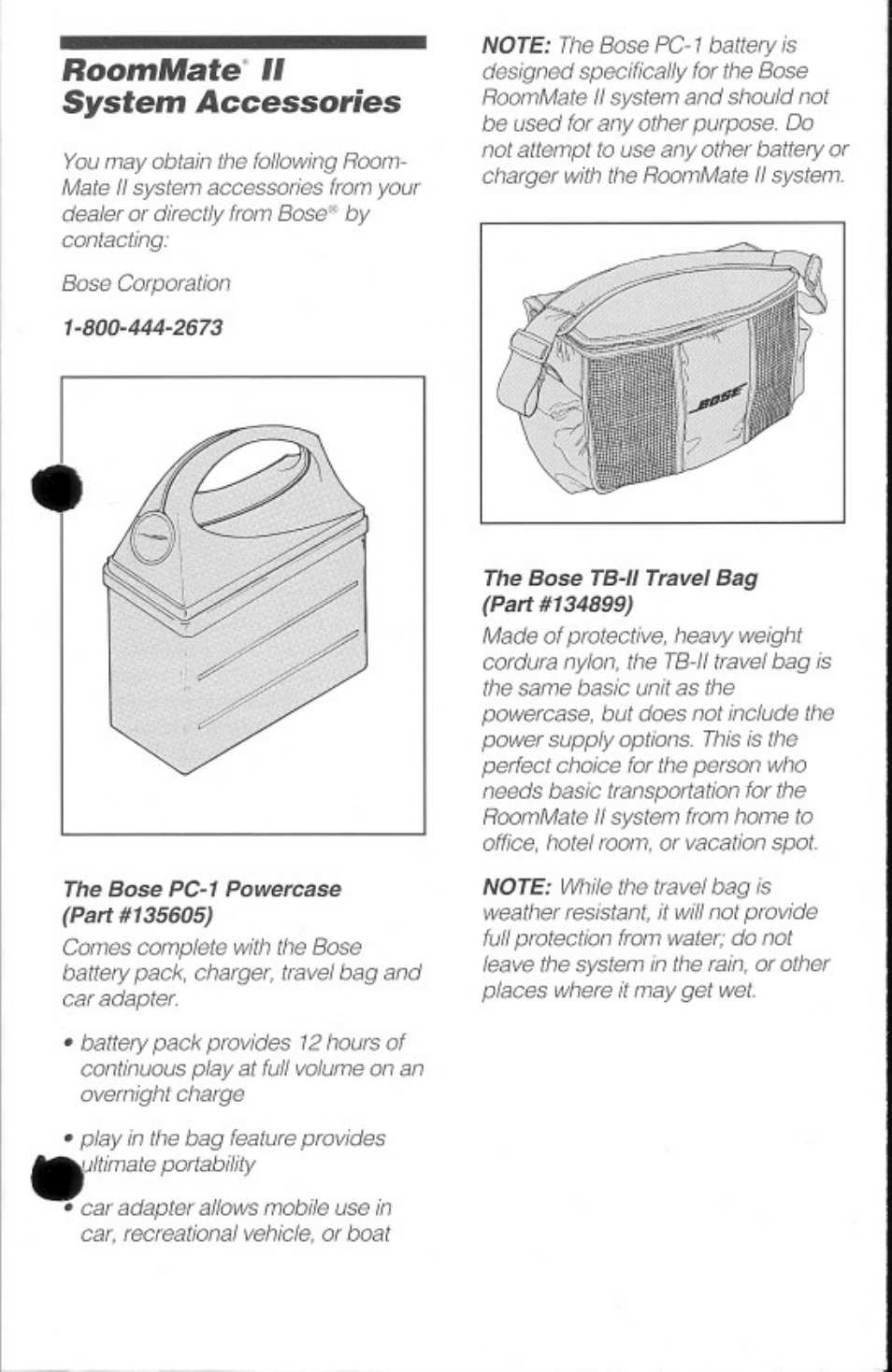 Roommate' ii system accessories | Bose RoomMate II User Manual | Page 7 / 8