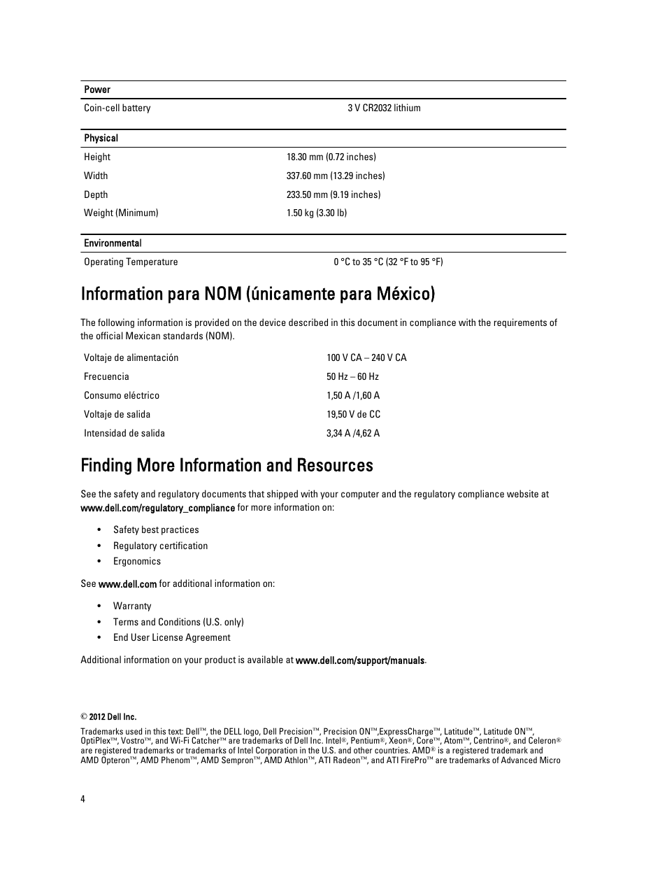 Information para nom (únicamente para méxico), Finding more information and resources | Dell Vostro 5460 (Late 2012) User Manual | Page 4 / 5