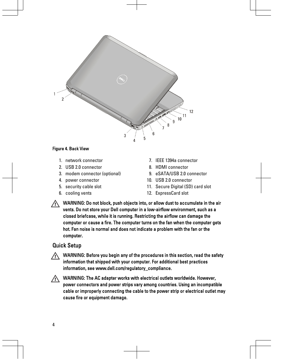 Quick setup | Dell Latitude E5420M (Early 2011) User Manual | Page 4 / 10