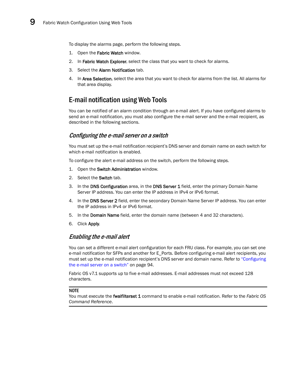 E-mail notification using web tools, Configuring the e-mail server on a switch, Enabling the e-mail alert | Dell POWEREDGE M1000E User Manual | Page 114 / 126