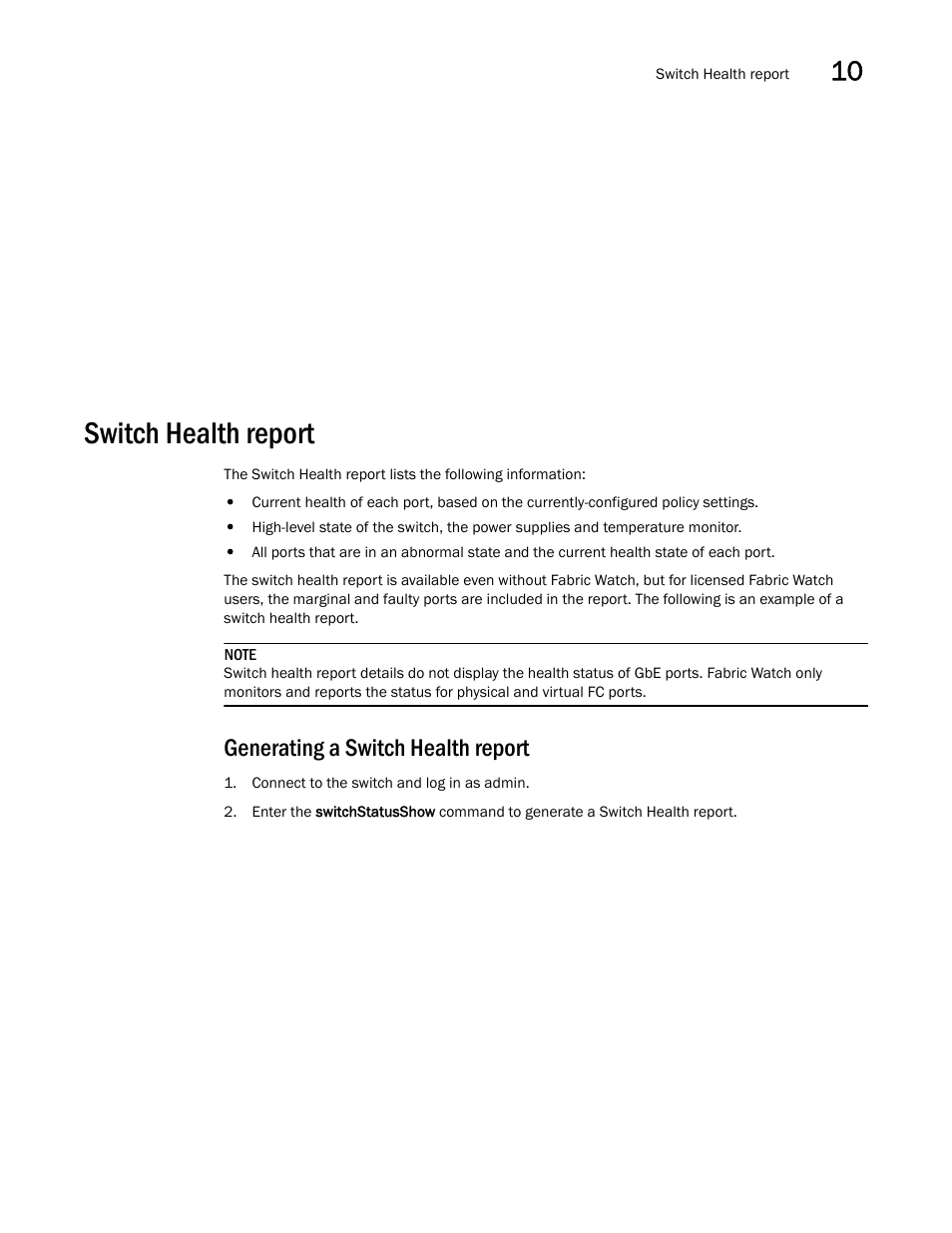 Switch health report, Generating a switch health report | Dell POWEREDGE M1000E User Manual | Page 119 / 126