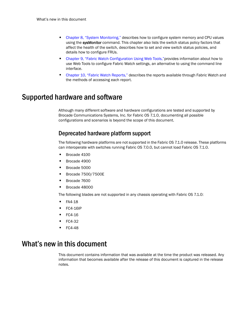 Supported hardware and software, Deprecated hardware platform support, What’s new in this document | Dell POWEREDGE M1000E User Manual | Page 16 / 126