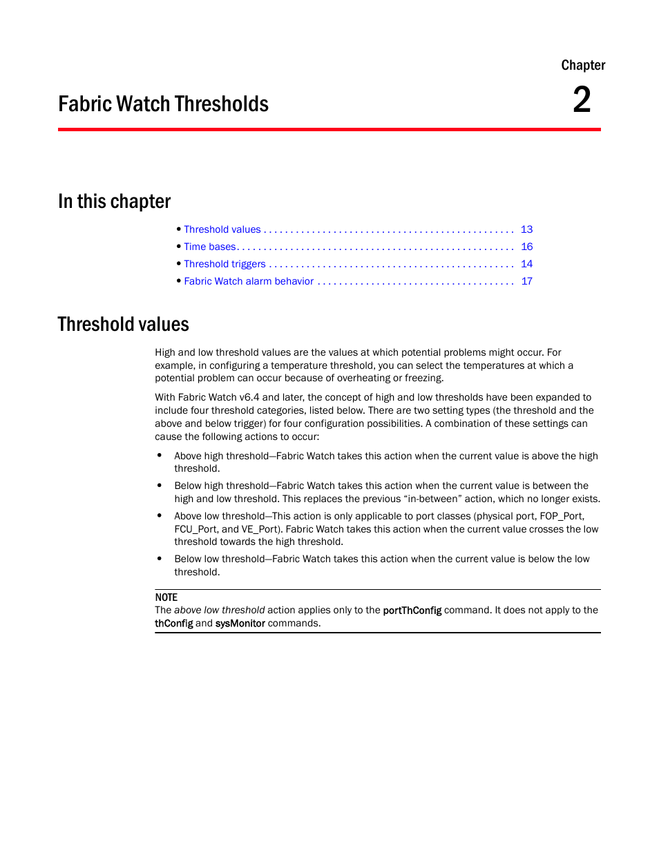 Fabric watch thresholds, In this chapter, Threshold values | Chapter 2, Chapter 2, “fabric watch thresholds | Dell POWEREDGE M1000E User Manual | Page 33 / 126