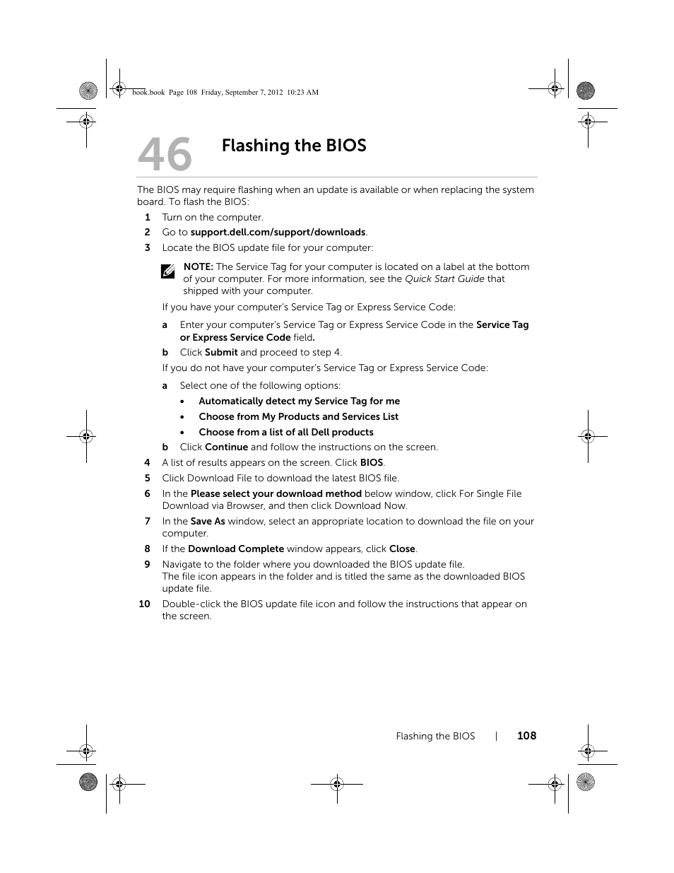 Flashing the bios | Dell Inspiron M421R (Late 2012) User Manual | Page 109 / 110
