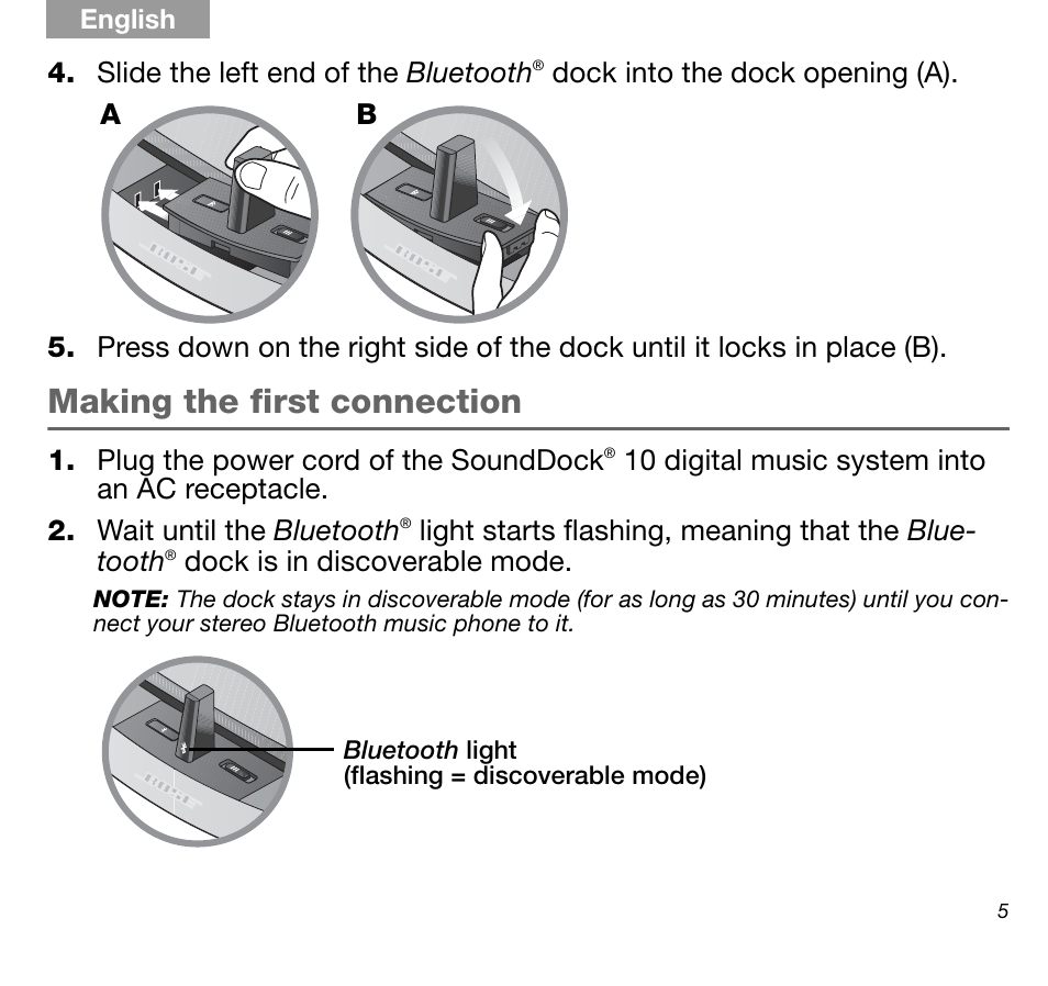 Making the first connection | Bose SoundDock AM316536 User Manual | Page 5 / 14