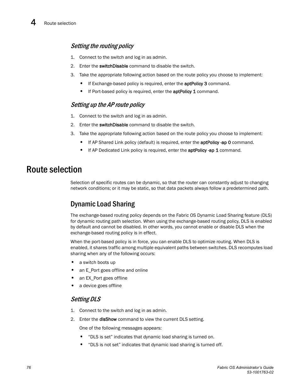 Route selection, Dynamic load sharing, Setting the routing policy | Setting up the ap route policy, Setting dls | Dell POWEREDGE M1000E User Manual | Page 116 / 586