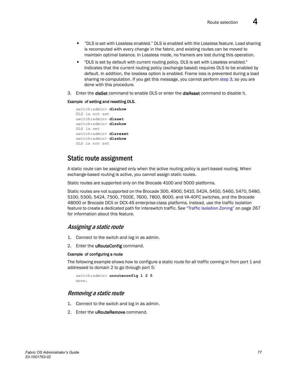 Static route assignment, Assigning a static route, Removing a static route | Dell POWEREDGE M1000E User Manual | Page 117 / 586