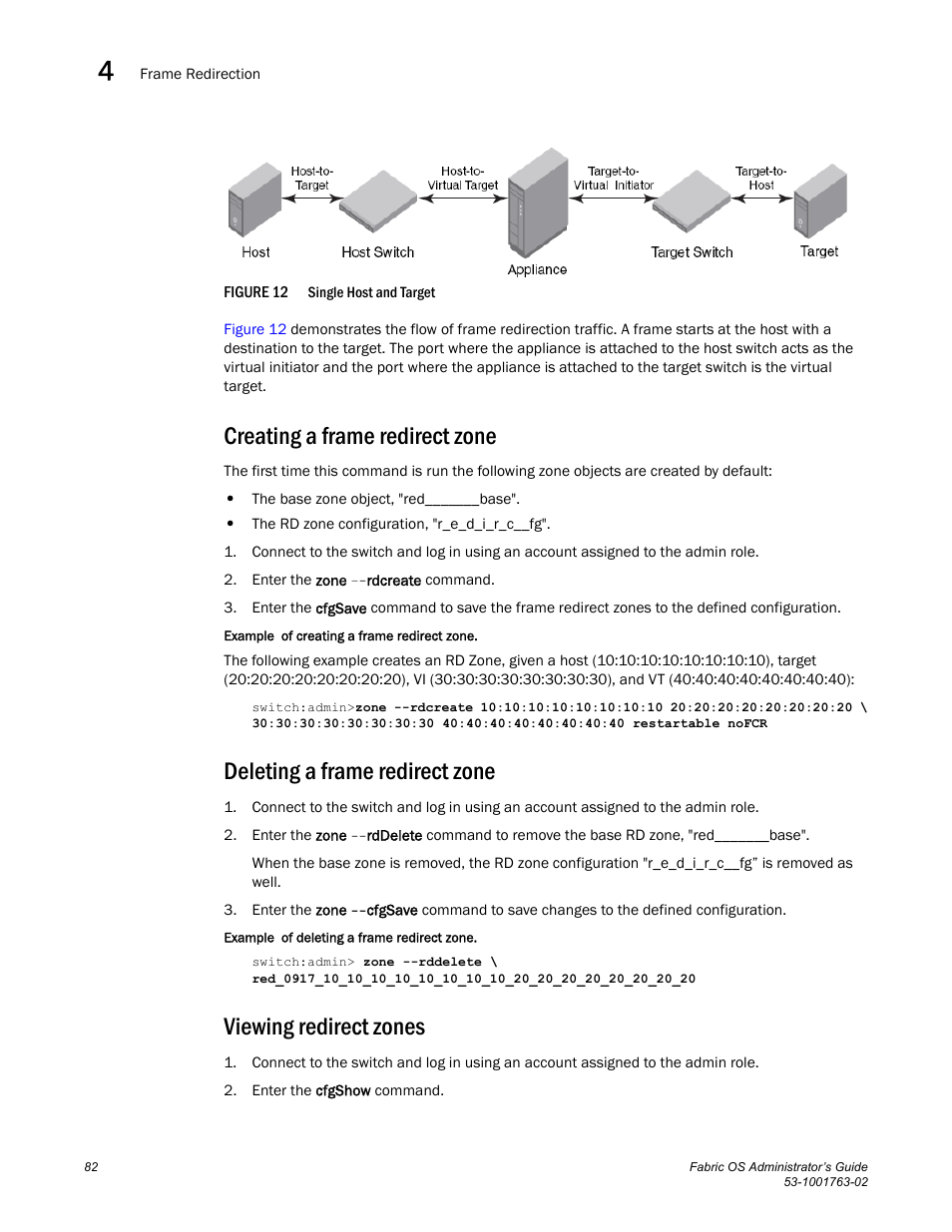 Creating a frame redirect zone, Deleting a frame redirect zone, Viewing redirect zones | Figure 12, Single host and | Dell POWEREDGE M1000E User Manual | Page 122 / 586
