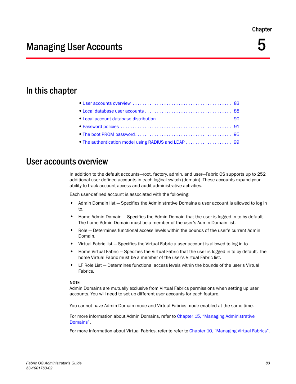 Managing user accounts, In this chapter, User accounts overview | Chapter 5, Chapter 5, “managing user accounts | Dell POWEREDGE M1000E User Manual | Page 123 / 586