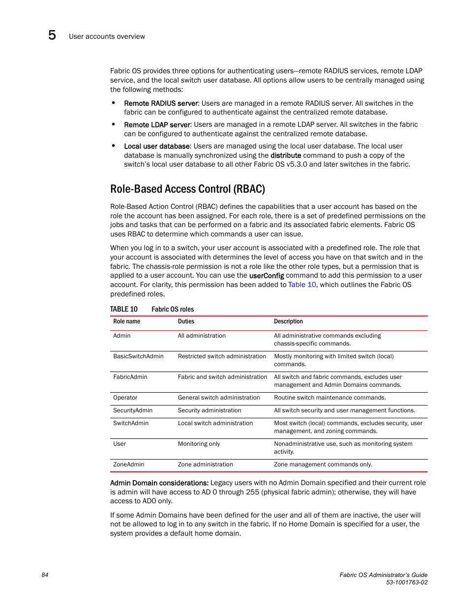 Role-based access control (rbac), Table 10, Role-based access control | Rbac) | Dell POWEREDGE M1000E User Manual | Page 124 / 586