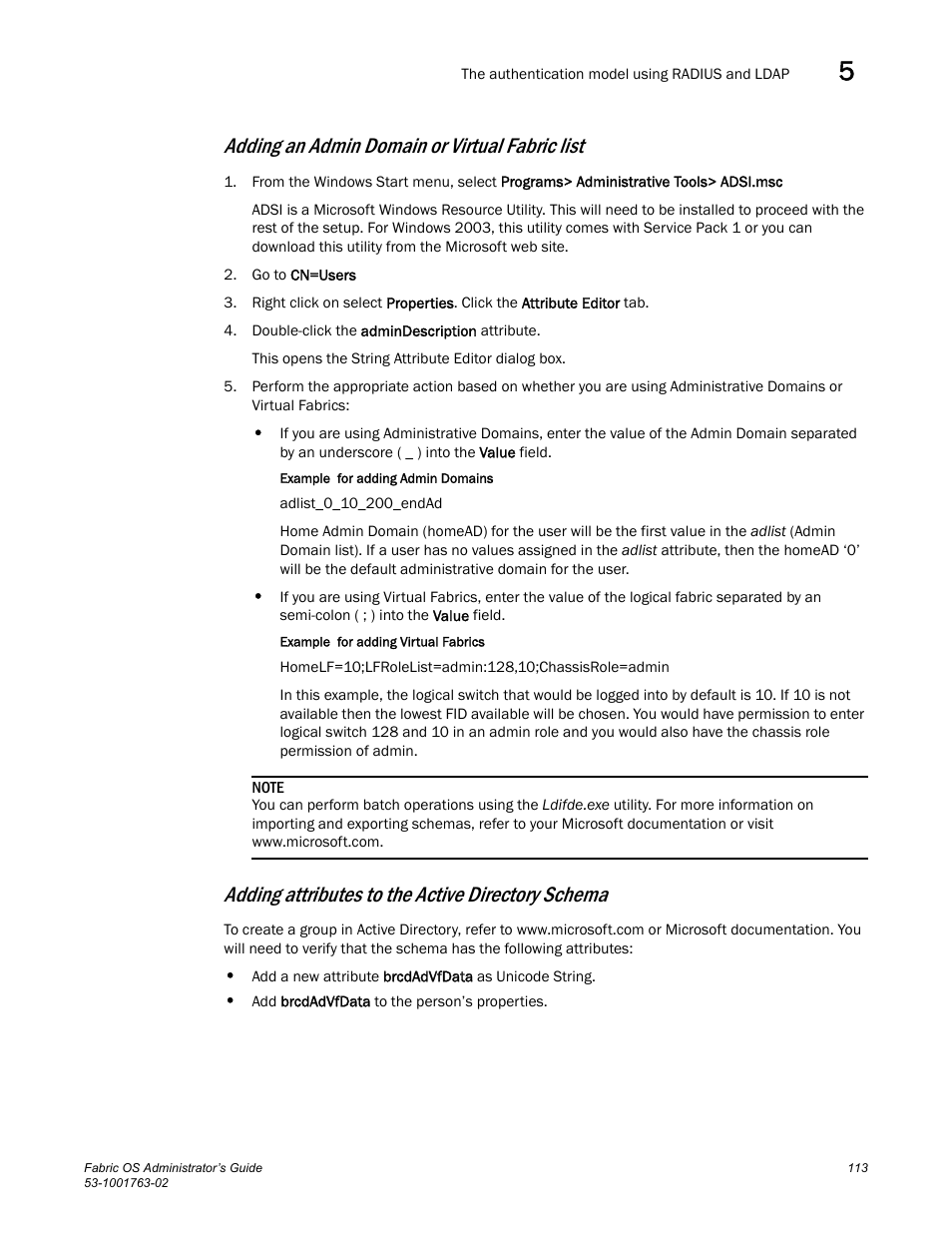 Adding an admin domain or virtual fabric list, Adding attributes to the active directory schema | Dell POWEREDGE M1000E User Manual | Page 153 / 586