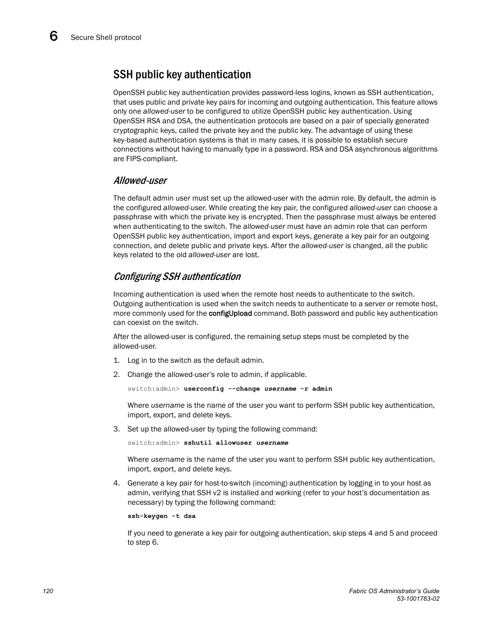 Ssh public key authentication, Allowed-user, Configuring ssh authentication | Dell POWEREDGE M1000E User Manual | Page 160 / 586