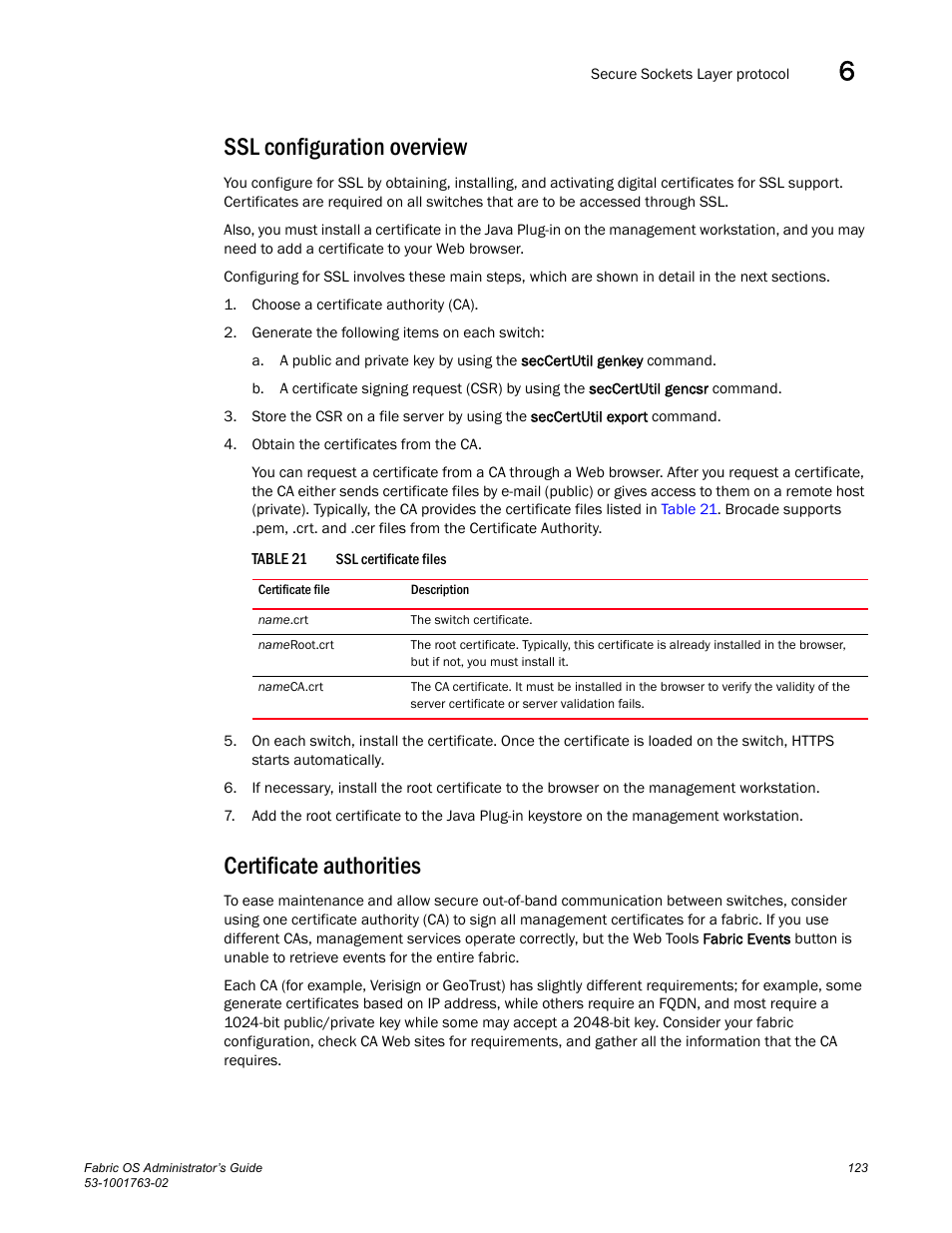 Ssl configuration overview, Certificate authorities, Table 21 | Dell POWEREDGE M1000E User Manual | Page 163 / 586