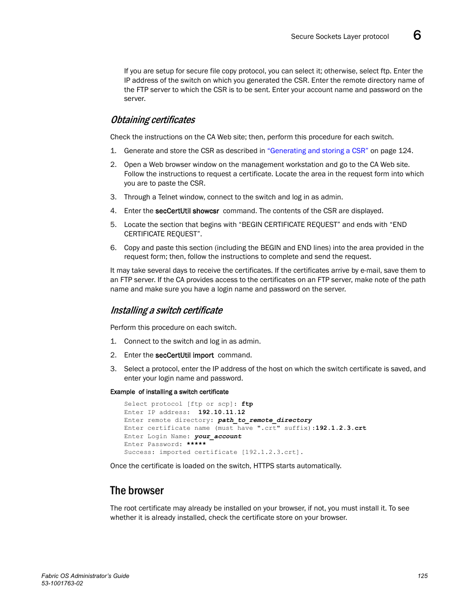 The browser, Installing a switch, Certificate | Obtaining certificates, Installing a switch certificate | Dell POWEREDGE M1000E User Manual | Page 165 / 586