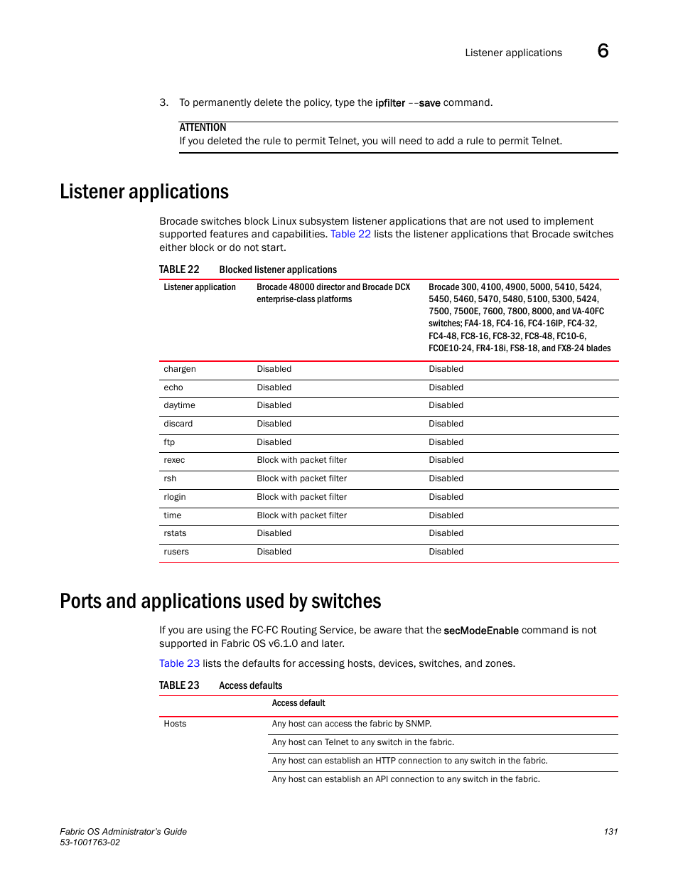 Listener applications, Ports and applications used by switches, Table 22 | Table 23 | Dell POWEREDGE M1000E User Manual | Page 171 / 586