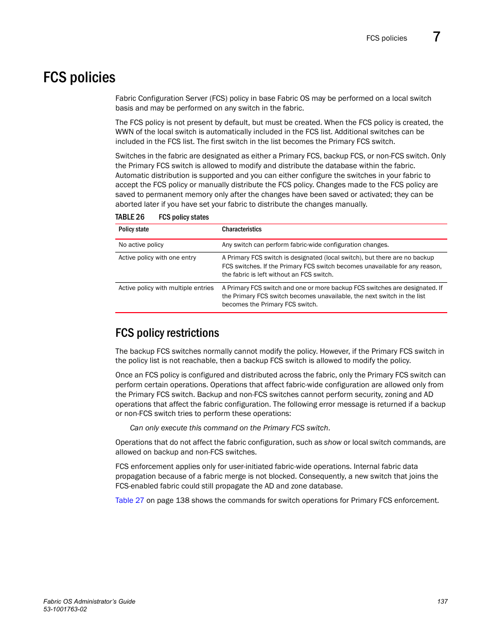 Fcs policies, Fcs policy restrictions, Table 26 | Dell POWEREDGE M1000E User Manual | Page 177 / 586