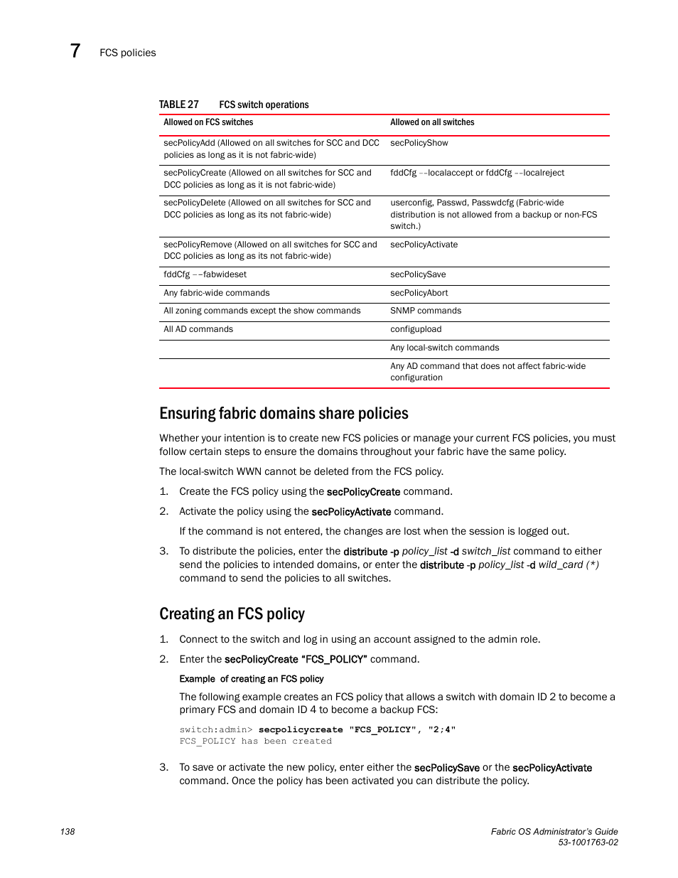 Ensuring fabric domains share policies, Creating an fcs policy, Table 27 | Dell POWEREDGE M1000E User Manual | Page 178 / 586