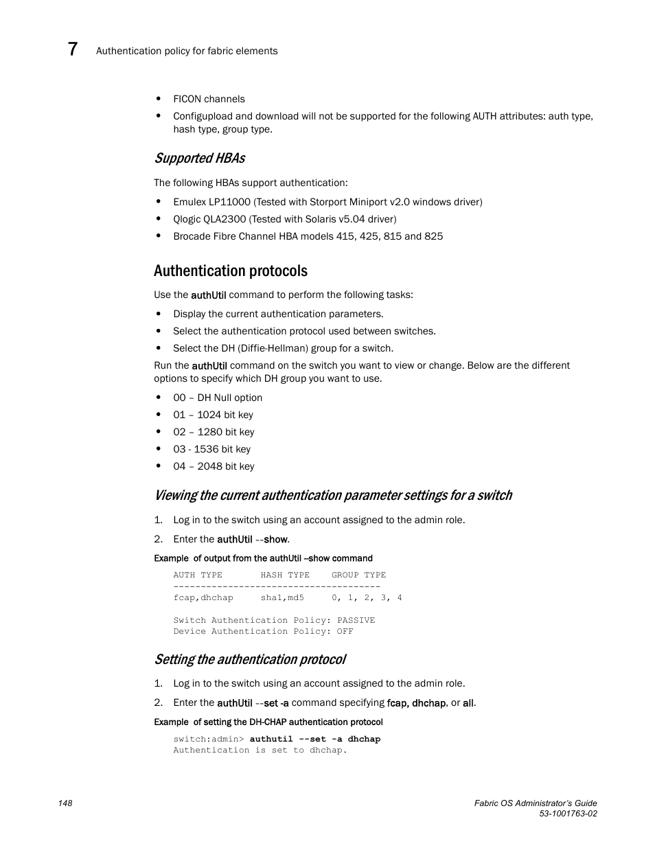 Authentication protocols, Supported hbas, Setting the authentication protocol | Dell POWEREDGE M1000E User Manual | Page 188 / 586