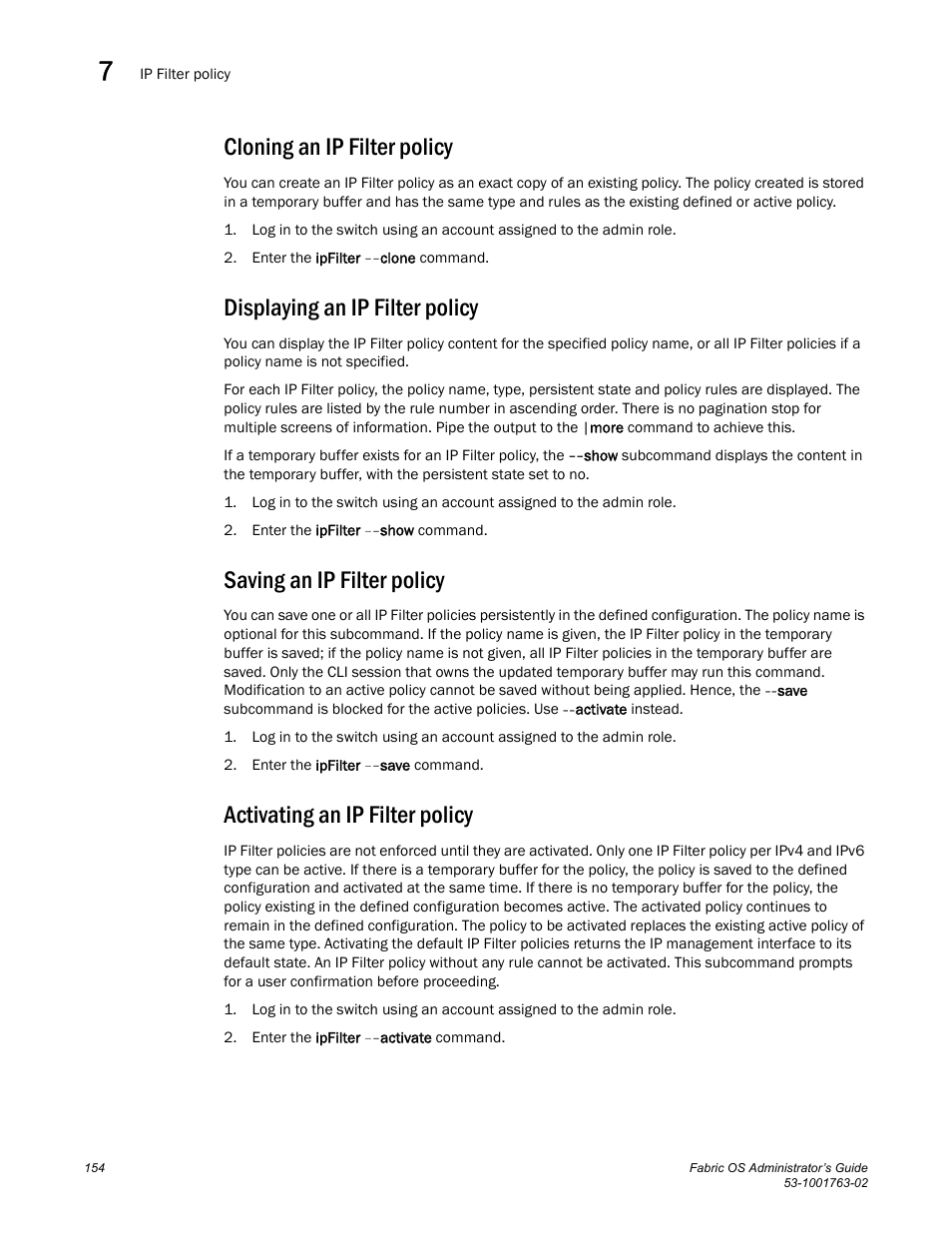 Cloning an ip filter policy, Displaying an ip filter policy, Saving an ip filter policy | Activating an ip filter policy | Dell POWEREDGE M1000E User Manual | Page 194 / 586