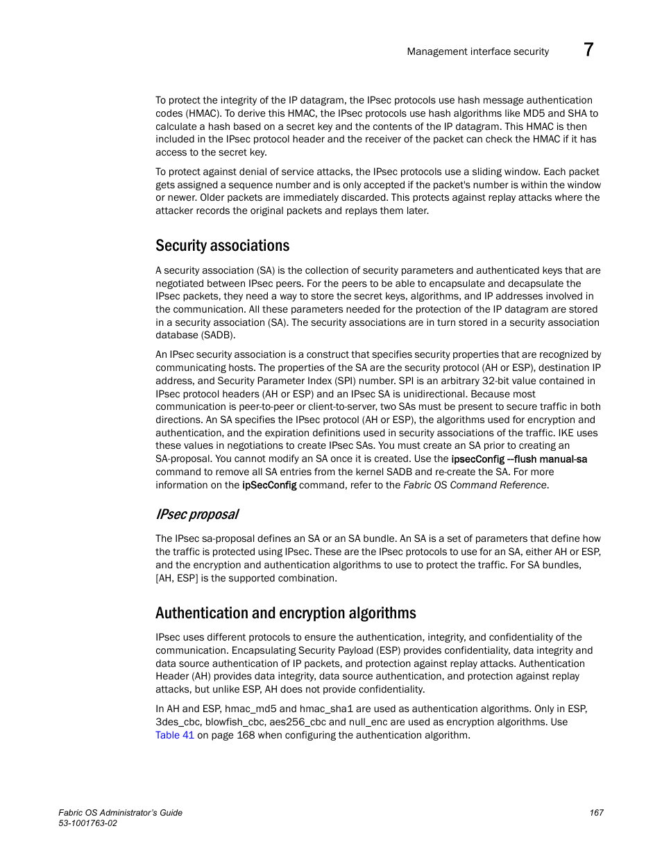 Security associations, Authentication and encryption algorithms, Ipsec proposal | Dell POWEREDGE M1000E User Manual | Page 207 / 586