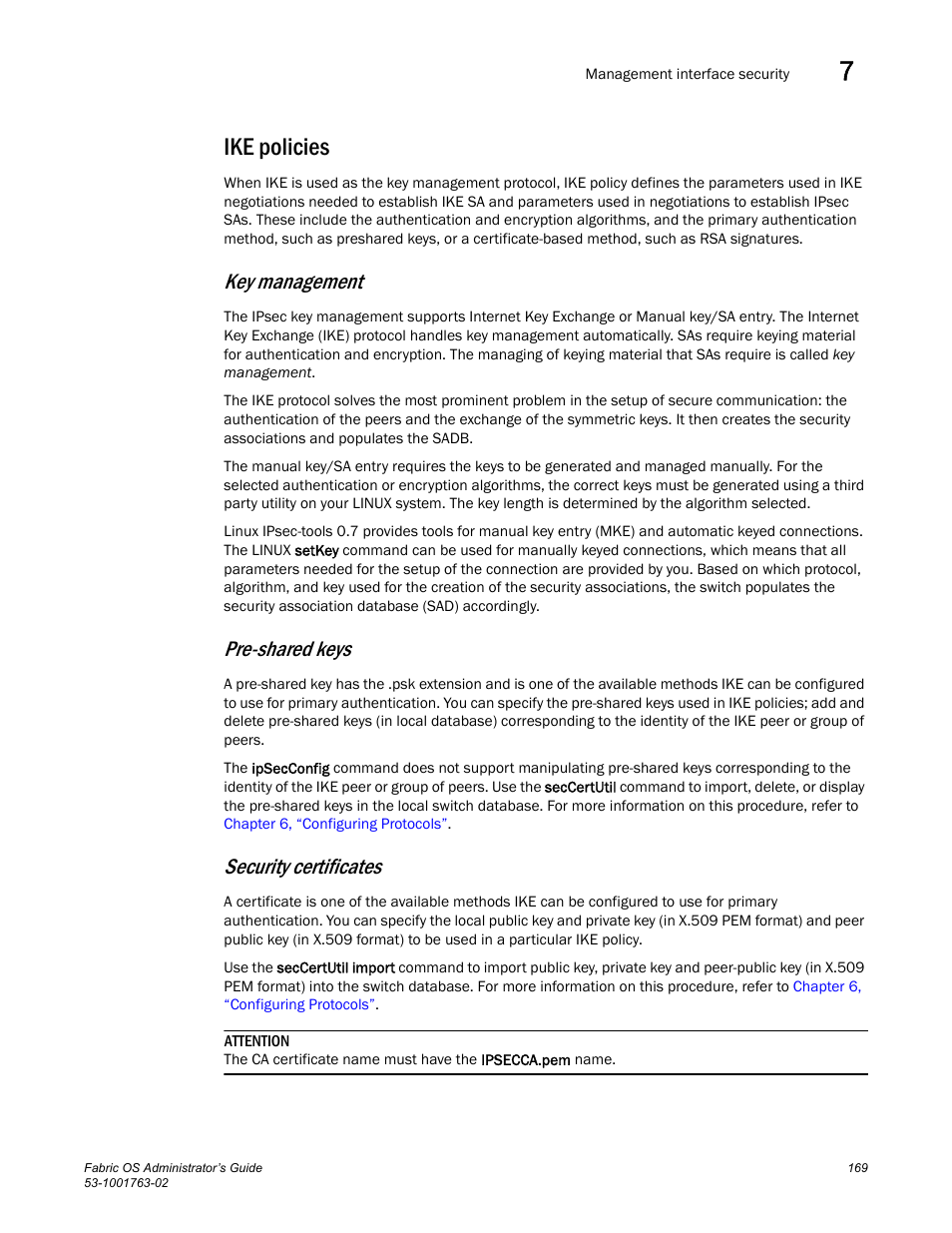 Ike policies, Key management, Pre-shared keys | Security certificates | Dell POWEREDGE M1000E User Manual | Page 209 / 586