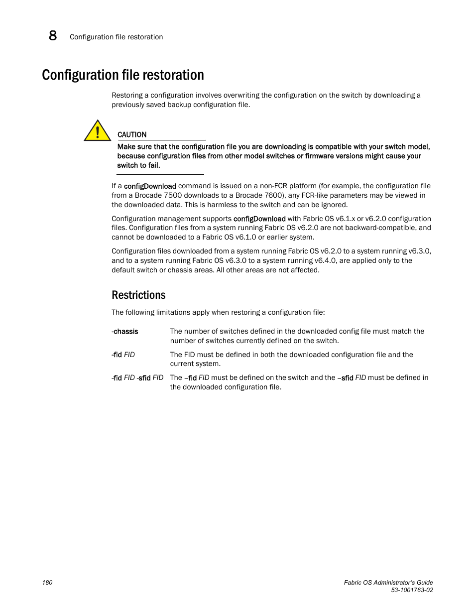 Configuration file restoration, Restrictions | Dell POWEREDGE M1000E User Manual | Page 220 / 586