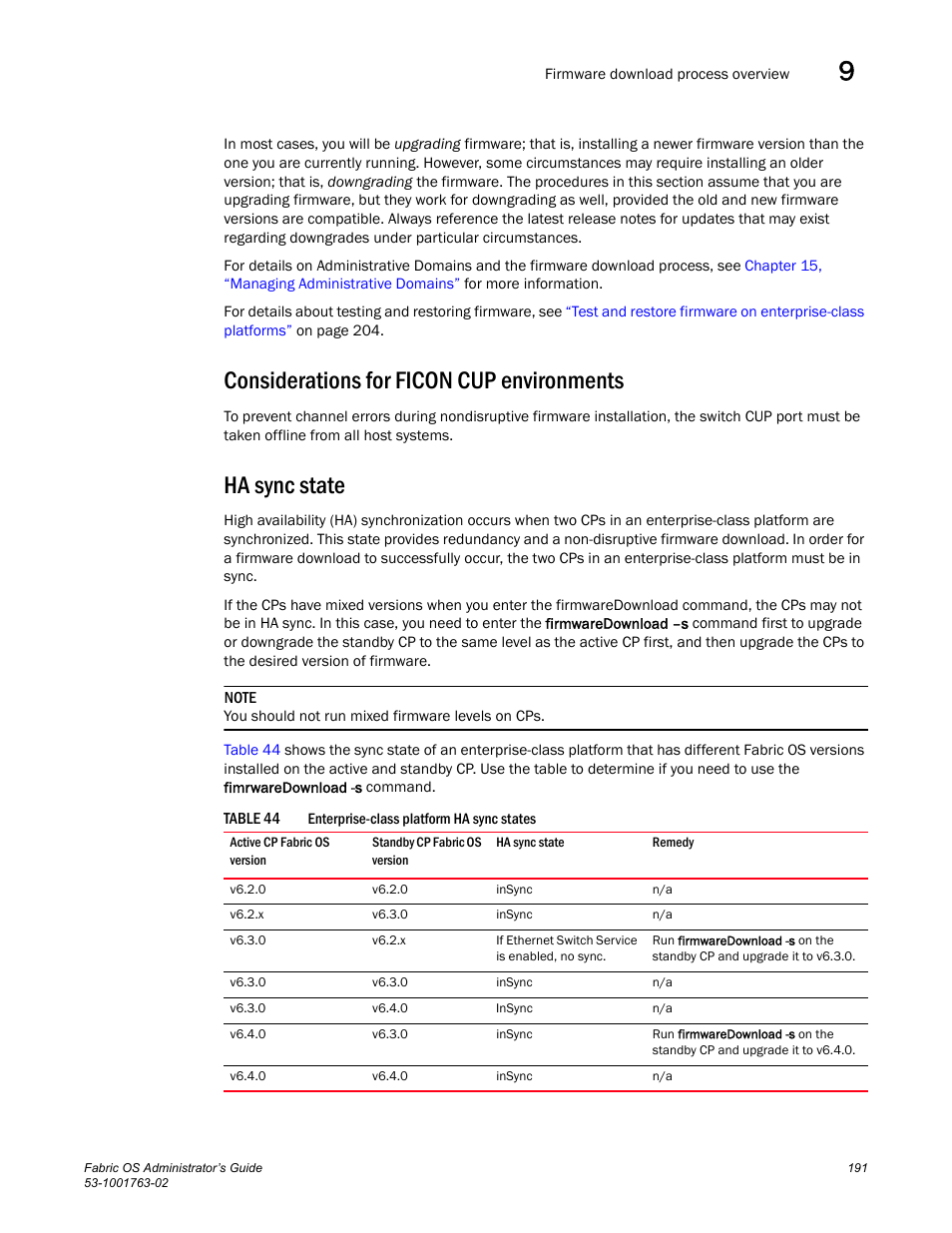 Considerations for ficon cup environments, Ha sync state, Table 44 | Dell POWEREDGE M1000E User Manual | Page 231 / 586