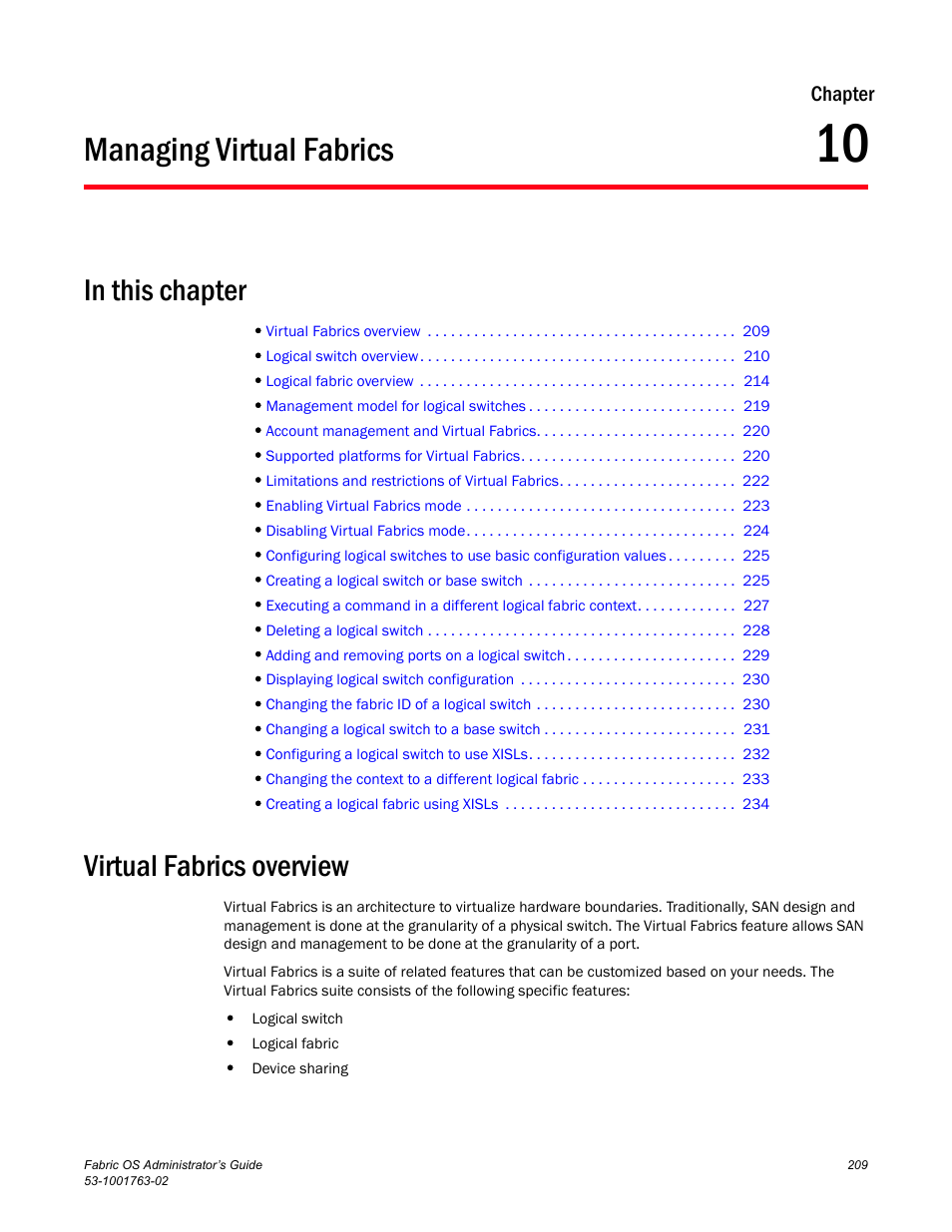 Managing virtual fabrics, In this chapter, Virtual fabrics overview | Chapter 10, Chapter 10, “managing virtual fabrics, Describes the c, Chapter, 10, “managing virtual fabrics, Chapter 10, “managing, Virtual fabrics | Dell POWEREDGE M1000E User Manual | Page 249 / 586