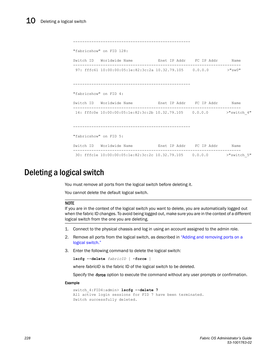 Deleting a logical switch | Dell POWEREDGE M1000E User Manual | Page 268 / 586